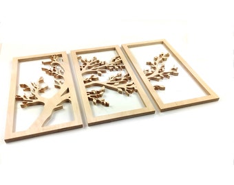 3D tree made of wood, wooden tree, frame, picture frame, decoration idea decoration for home, office or children's room