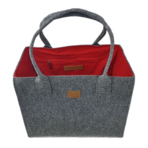 Einkaufstasche Damentasche Shopper Tasche Damen Hänkel-Tasche Handtasche Korb grau rot