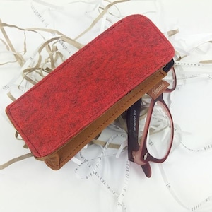 Brillenetui Tasche aus Filz Filzetui Filztasche Filzhülle Hülle Schutzhülle für Brille Rot meliert Bild 1