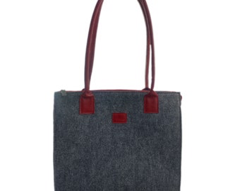 Sac feutre avec sac à main cabas shopping sac cuir poignée shopper femmes pour dames gris rouge