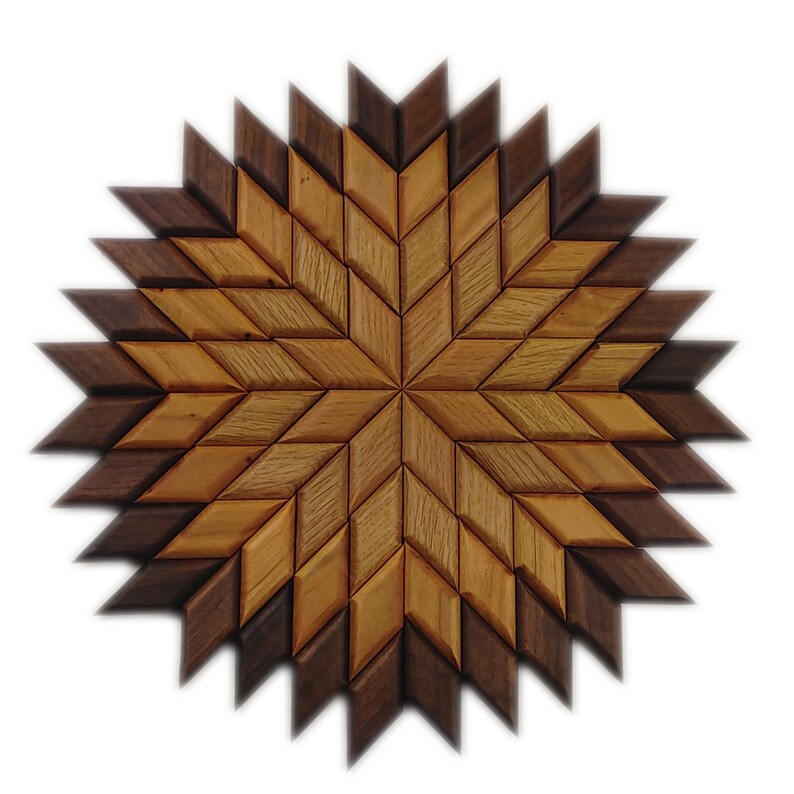 Big Star Sun Energy Power Nature Mosaic Solid Wood Walnut Oak Beech Handmade Decoration Decorating Rustic Minimalist image 1