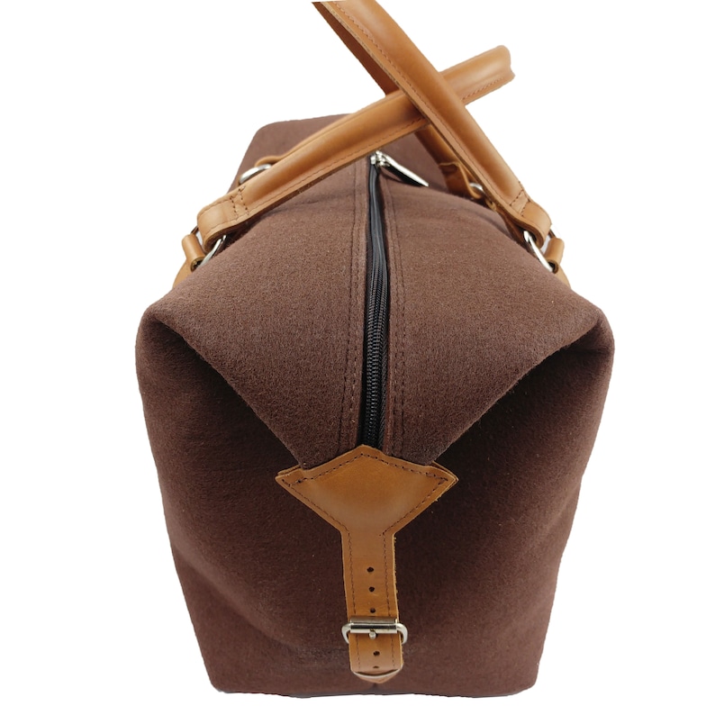 Hand luggage bag, business bag, weekender bag, felt bag, felt and leather handbag, shoulder bag, brown image 4
