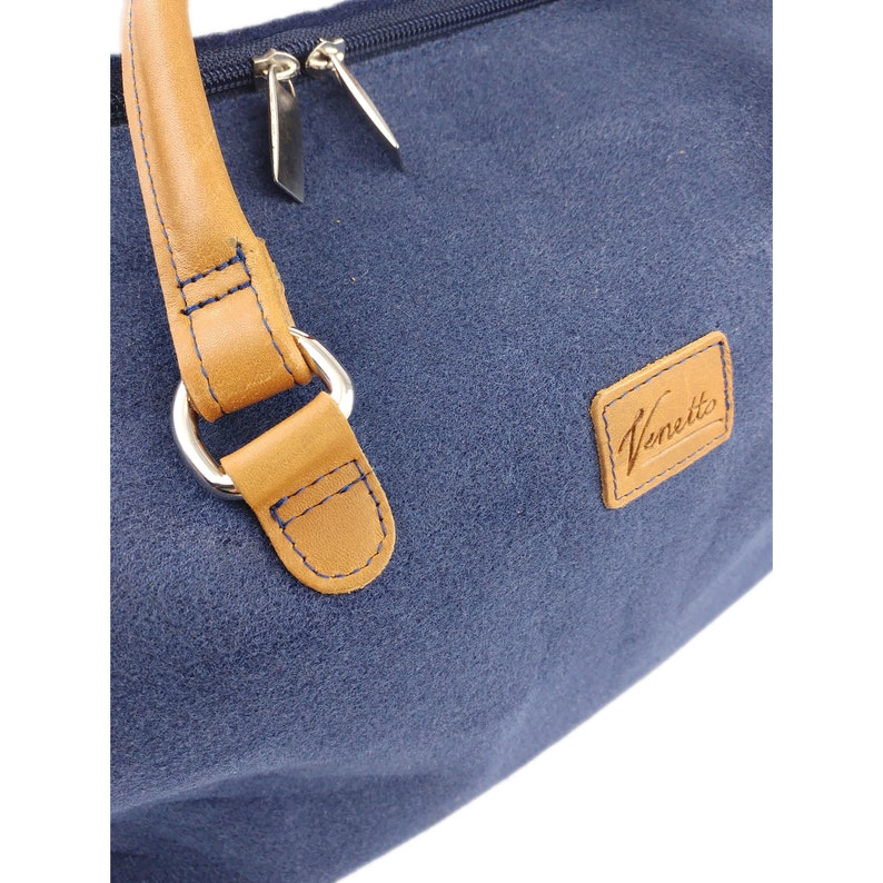 Handgepäck-Tasche Businesstasche Weekender Filztasche Filz und Leder blau Bild 2