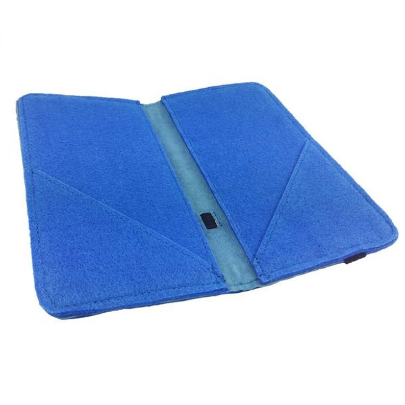 5.2 6.4 Bookstyle wallet case Buchhülle Schutzhülle Tasche Hülle Etui aus Filz für Smartphone, blau Bild 3