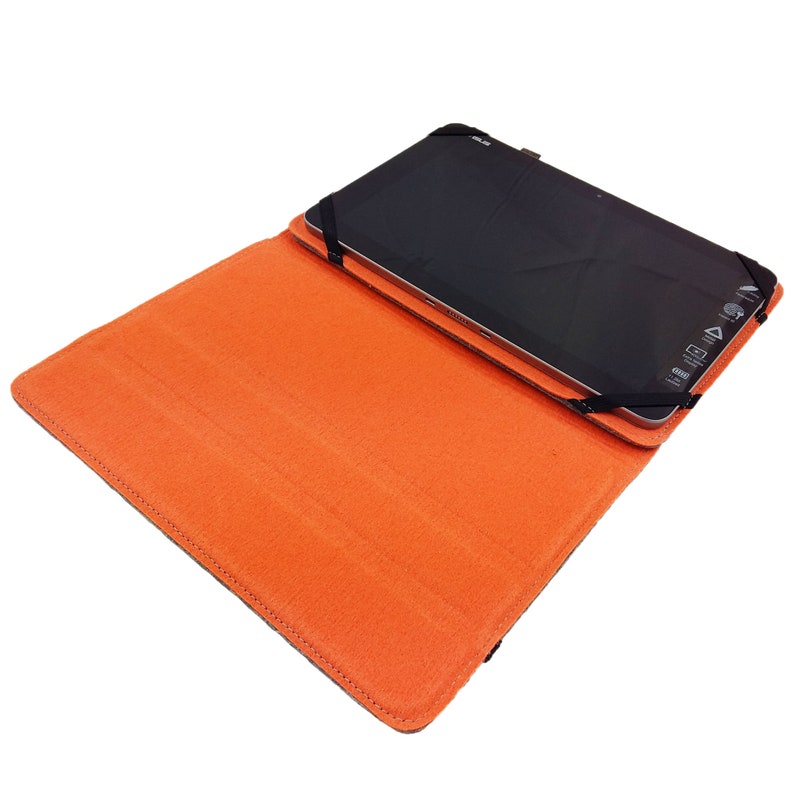 7-inch Tablethülle case bag made of felt cover with set-up function, grey orange image 8