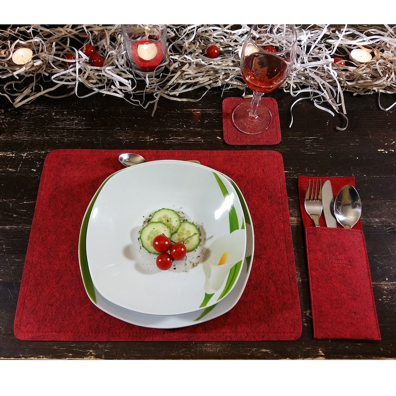 4-er tableset table decoration placeset mat table decorations made of felt Filzdeko red image 3