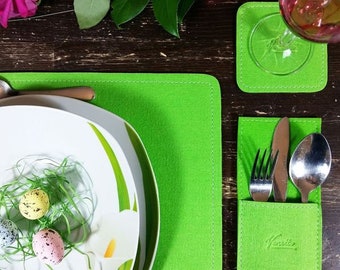 4-er Tischset Platzset Tischdekoration Platzmatten Tischmatten Tischschoner Untersetzer aus Filz Grün hell