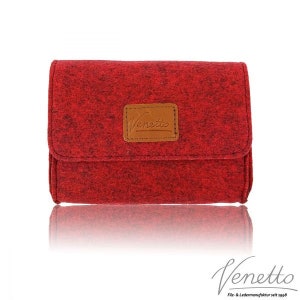 Mini Hülle Tasche aus Filz Täschchen für Kosmetik Make Up Zubehör rot meliert