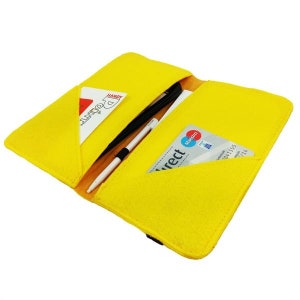 5.2-6.4 Bookstyle Wallet case pocket folding case case made of felt for smartphone, yellow image 1