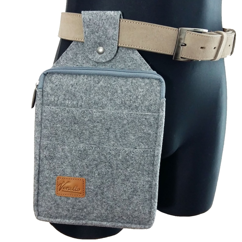 Multi-purpose Belt bag for all purposes waist bag from felt work bag for hobbyists, craftsmen, hairdresser, waiter, grey image 1