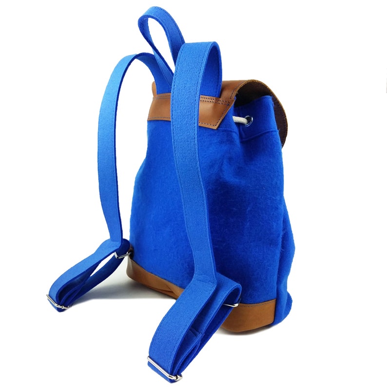 Venetto designer felt backpack bag backpack made of leather and felt blue light image 3