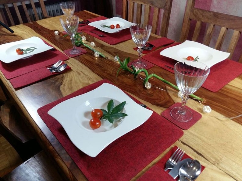 4-er Tischset Tischdekoration Platzset Platzmatten Tischdeko aus Filz Filzdeko Rot Bild 2