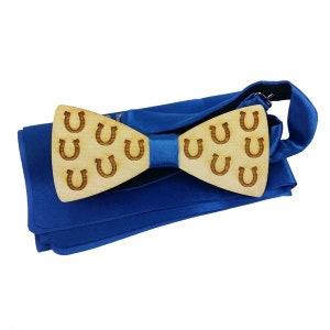 Kokarda krawat drewniane mucha mężczyźni mucha niebieski Podkowa zdjęcie 1