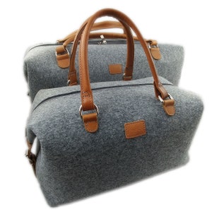 Set Leather / Felt Hand Luggage Bag Handbag Weekender Felt Bag Travel Bag for Airplane Flight Bag, grey