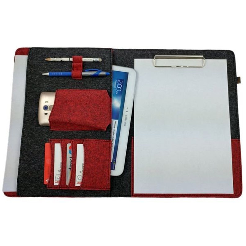 DIN A4 organizer bag from felt cover for tablet ebook case Black and Red image 4