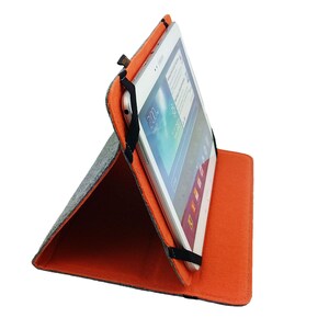 7-inch Tablethülle case bag made of felt cover with set-up function, grey orange image 5