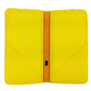 5.2-6.4 Bookstyle Wallet case pocket folding case case made of felt for smartphone, yellow image 3