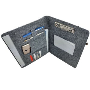 DIN A5 organizer cover with retaining clip bag sleeve from felt cover for ebook reader tablet smartphone pens cards, grey image 2