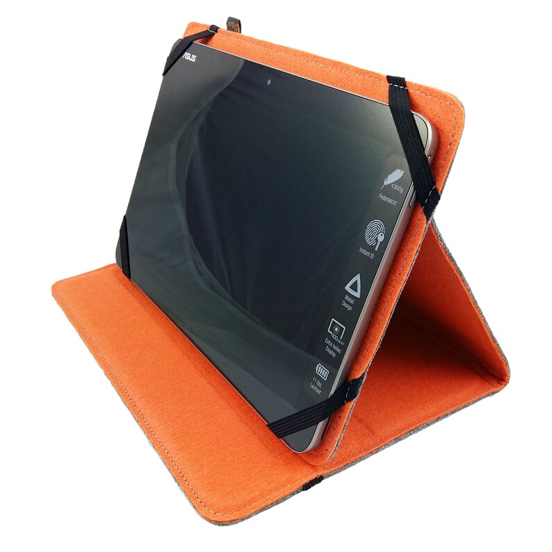 7-inch Tablethülle case bag made of felt cover with set-up function, grey orange image 9