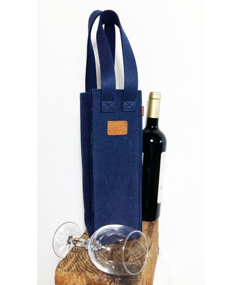 Geschenktasche Flaschentasche Weintasche Tasche für Wein blau Bild 4