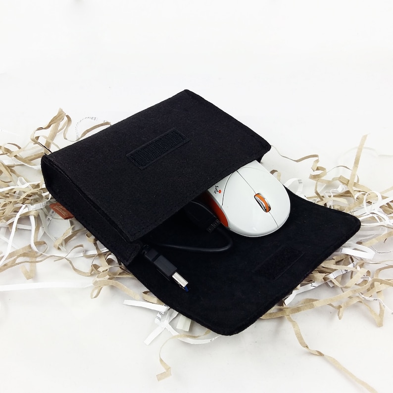 Pouch Mini pouch made of felt for accessories and accessories, power supply, PC mouse, e-cigarette, cosmetics, black image 6