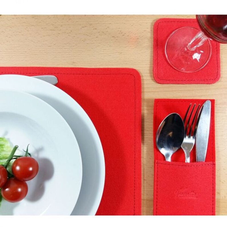 4 décoration de table napperon Set de table, napperons, sets de table, sous-verres économiseur de table en feutre, rouge image 1