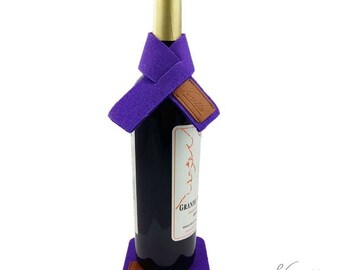 Set for wine wine cuff Tropfstopper wine collar scarf drip catcher with coaster made of felt Violet purple