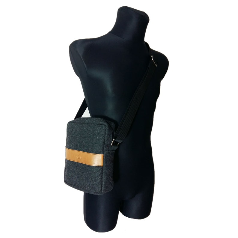 Bolso bandolera bolso hombres bolsa fieltro negro imagen 3