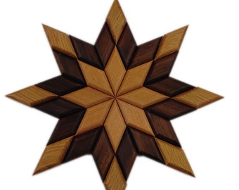 Star en bois massif noyer chêne hêtre mosaïque décoration décoration noël rustique minimaliste