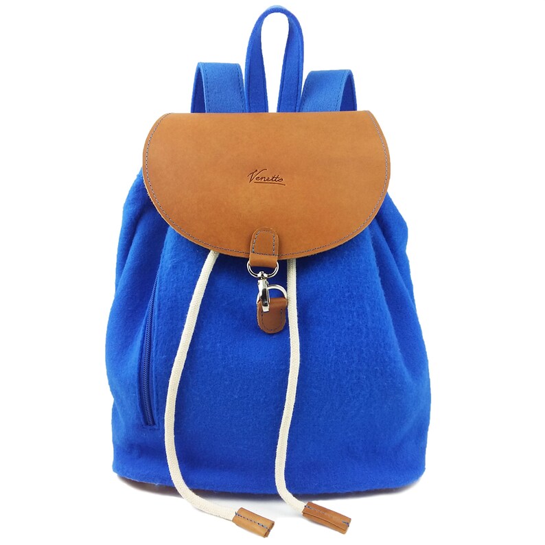 Venetto designer felt backpack bag backpack made of leather and felt blue light image 1