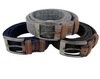 Belt made of felt, felt belt for women, men. Leather belt 85 - 145 cm hip circumference. Gray Black Blue.