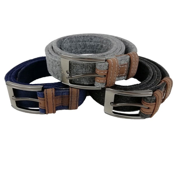 Belt made of felt, felt belt for women, men. Leather belt 85 - 145 cm hip circumference. Gray Black Blue.