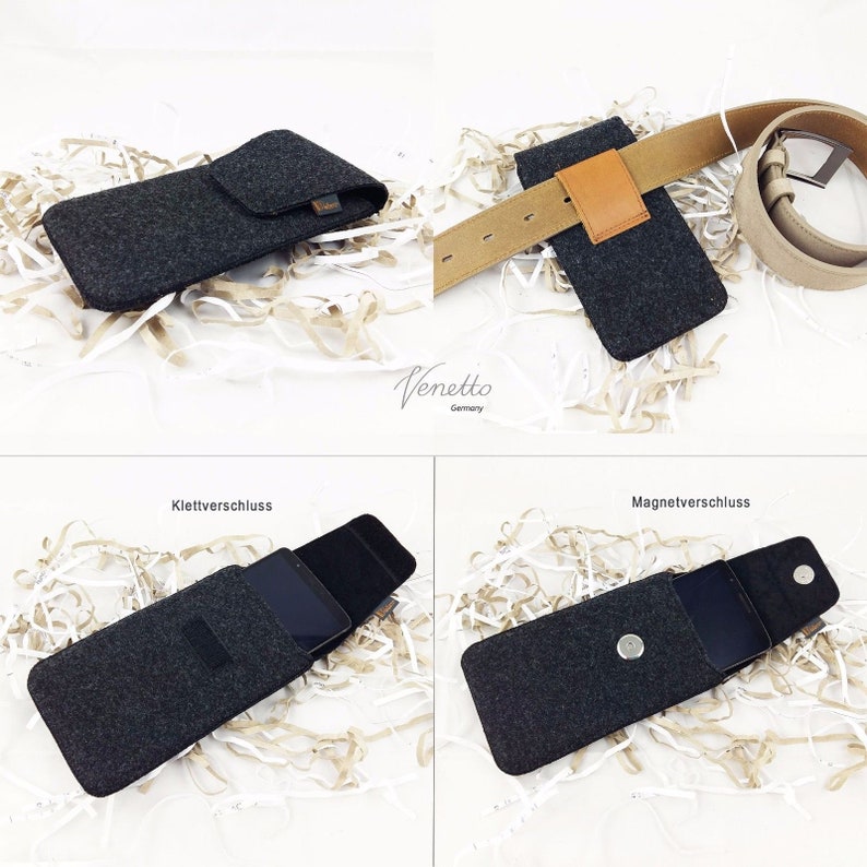 5-6.4 verticale belt tas riem tas bag van vilt cover case for cell phone zwart afbeelding 4