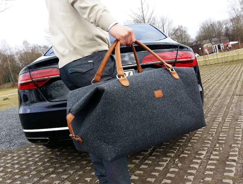 Hand Luggage Bag Business Bag Weekender Handmade Handbag Travel Bag for Airplane Flight Bag, Black image 1