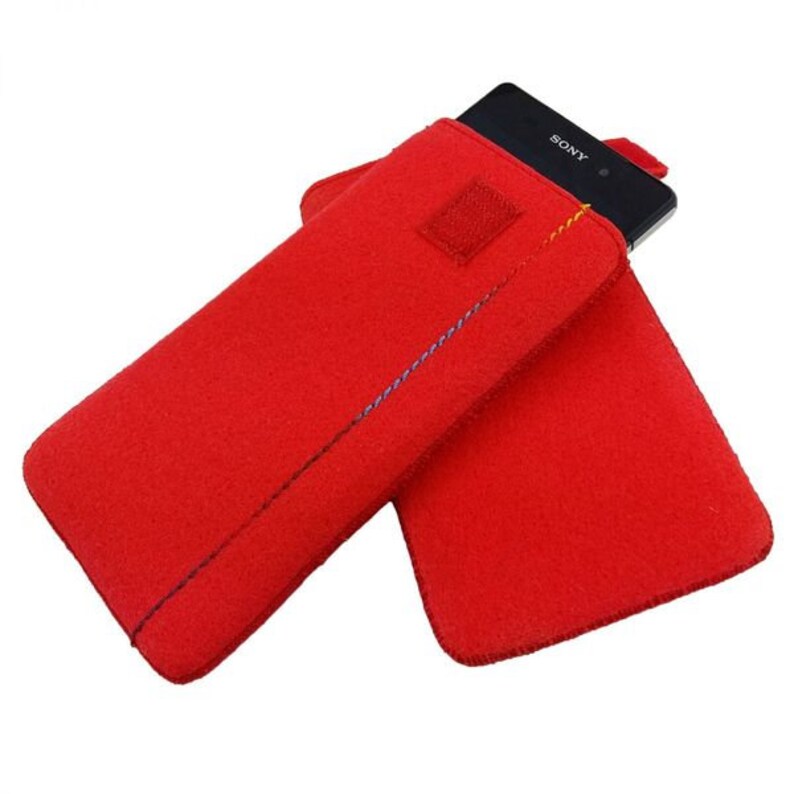 5 6,4 Universelle Tasche für Handy Hülle Schutzhülle Handytasche aus Filz, rot Bild 1