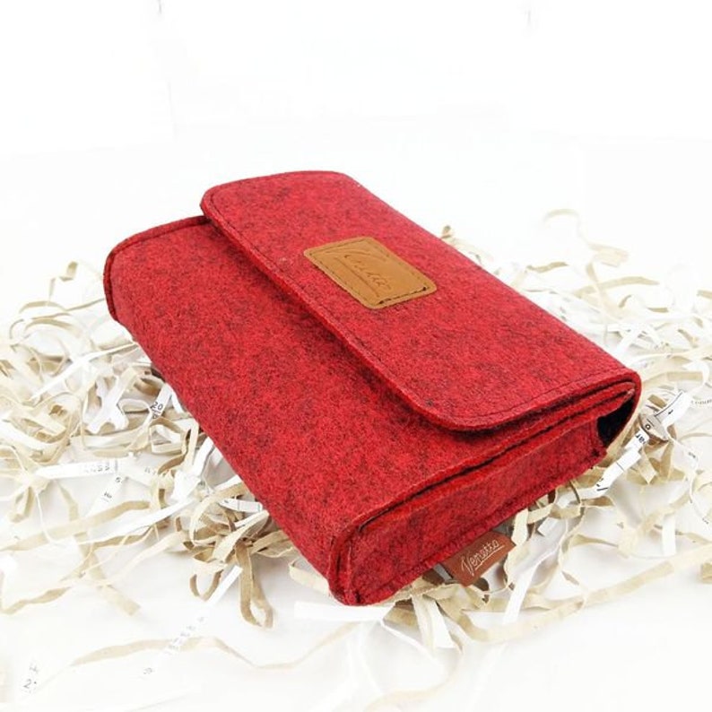 Mini borsa a maniche in feltro per accessori per il trucco cosmetico rosso screziato immagine 3