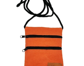 Brusttasche Reisetasche Tasche für Geld Handy Dokumente Filztasche Geldbeutel Portemonnaie aus Filz, Orange
