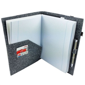 DIN A5 Organizer cover drawing folder book cover booklet tape made of felt grey