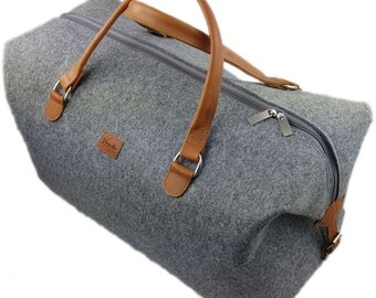 Hand luggage bag business bag weekender handbag bag leather and felt bag grey