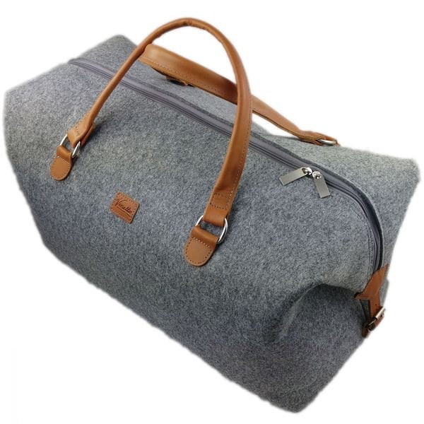 Handgepäck-Tasche Businesstasche Weekender Handtasche Umhängetasche Leder und Filz, Filztasche grau