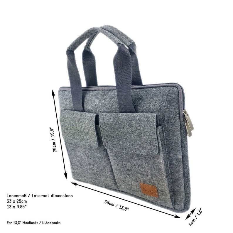 12,9 13,3 Zoll Tasche Schutzhülle Schutztasche Aktentasche Handtasche für MacBook / Air / Pro, iPad Pro, Surface, Laptop, Notebook grau Bild 2