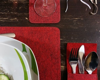 4-er Tischset Tischdekoration Platzset Platzmatten Tischdeko aus Filz Filzdeko Rot