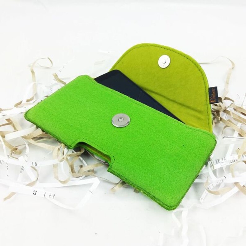 5.0-6.4 horizontal front pocket bag made of felt belt pouch for mobile phone cover bag green light image 4