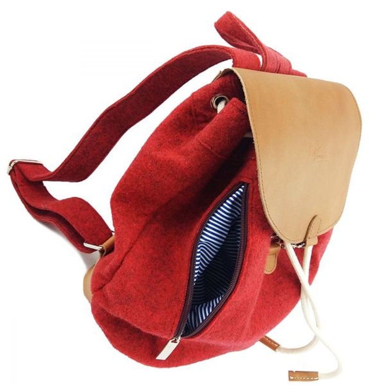 Venetto fieltro mochila mochila hecha de fieltro y elementos de cuero muy ligero, moteado rojo imagen 6