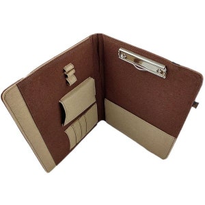 DIN A4 Organizer Tasche Einband mit Halteklammer Hülle Schutzhülle Tablet Handy, Braun Cappuccino Bild 2