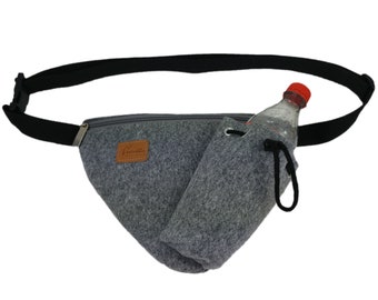 Belt bag waist Pocket bottle holder bag made of felt with drink holder grey