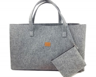 Big shopper large ladies bag handbag shopping handle bag shoulder bag felt bag vegan vegie bag grey