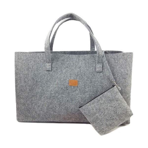 Big shopper large ladies bag handbag shopping handle bag shoulder bag felt bag vegan vegie bag grey