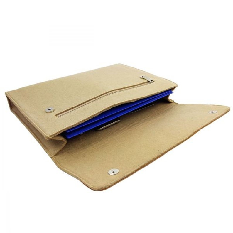 DIN A4 business mallette porte-documents pour hommes femmes sac unisexe de feutre avec cappuccino dapplications en cuir véritable brun image 4