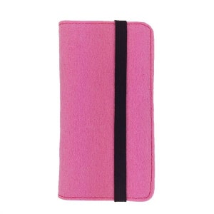 5.2-6.4 bookstyle wallet case pouch cover case for smartphone folding bag made of felt, pink image 2